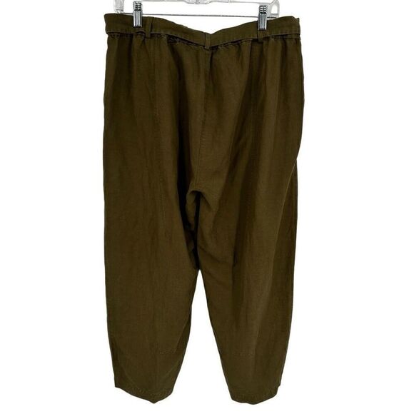 Eileen Fisher Linen Blend Wide Leg Cropped Pants Tie Belt Green Large Petite - Picture 6 of 7